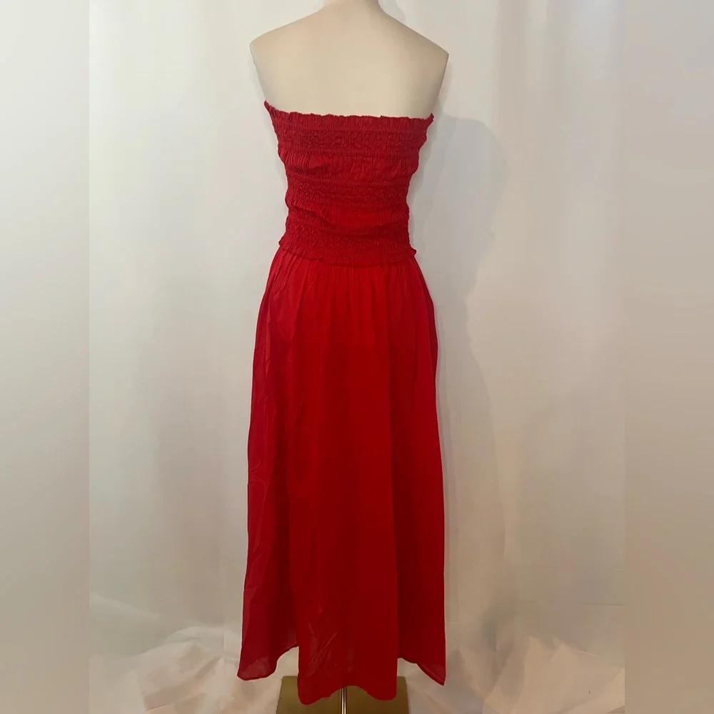 J. Crew Red Strapless Midi Dress - Picture 6 of 8
